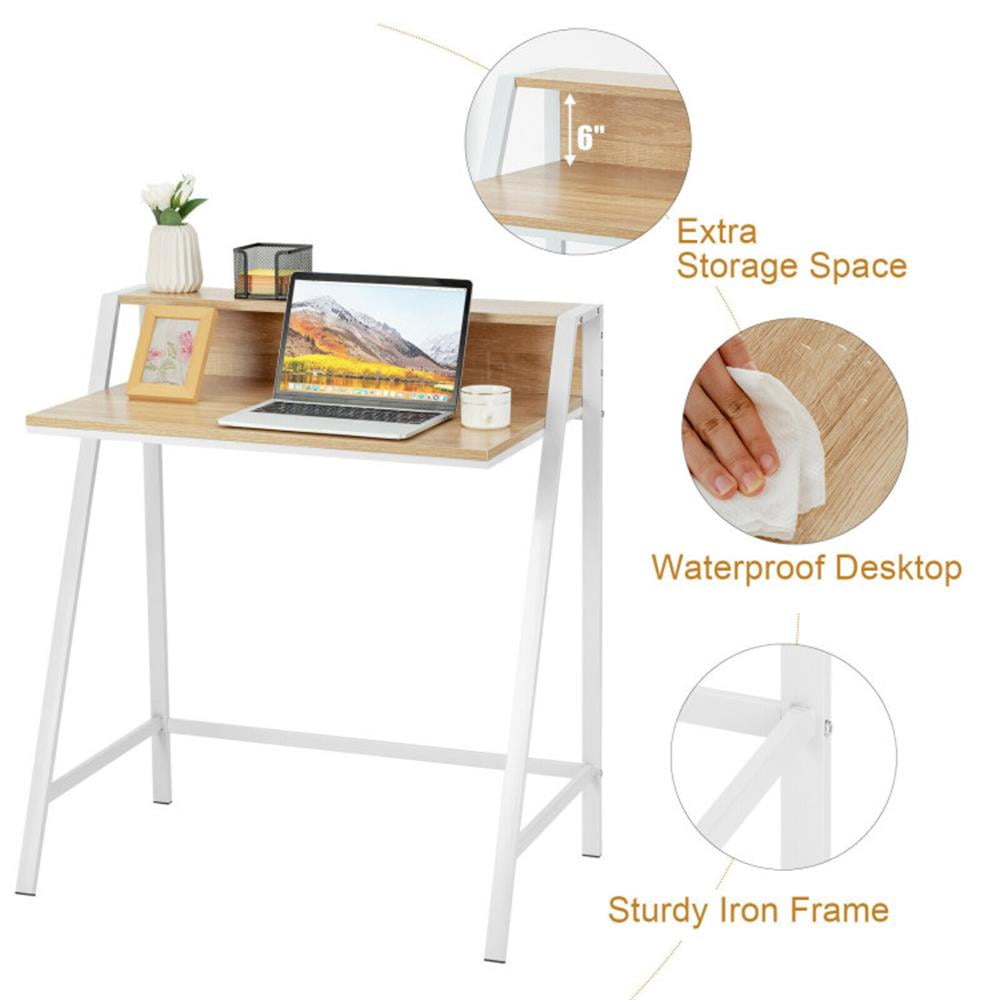 Demi Bonn 2 Tier Computer Desk PC Laptop Table Study Writing Home Office Workstation New, Beige