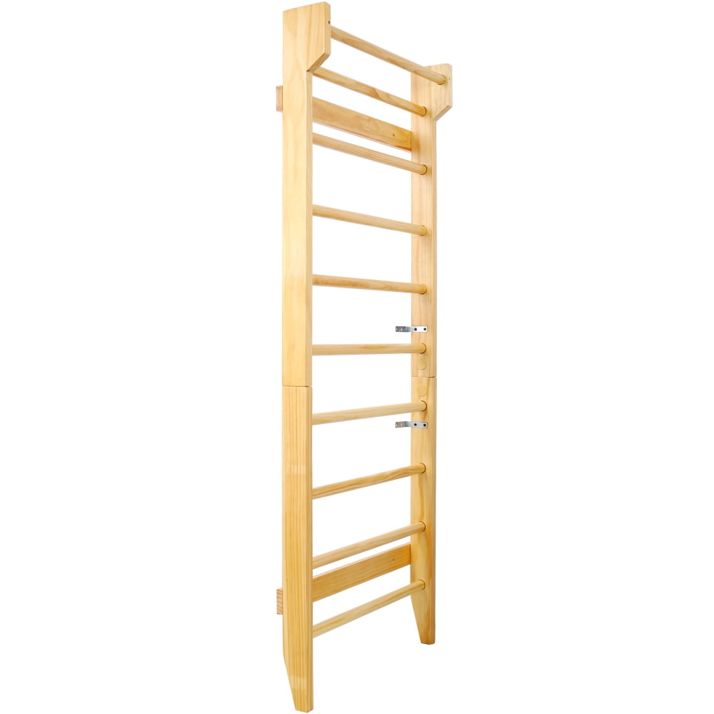 Wooden Gymnastics Stall Bar (Swedish Ladder) - Wall Mounted Pull Up Bar, for Physical Therapy/Stretching/Yoga, Indoor Home Gym Workout