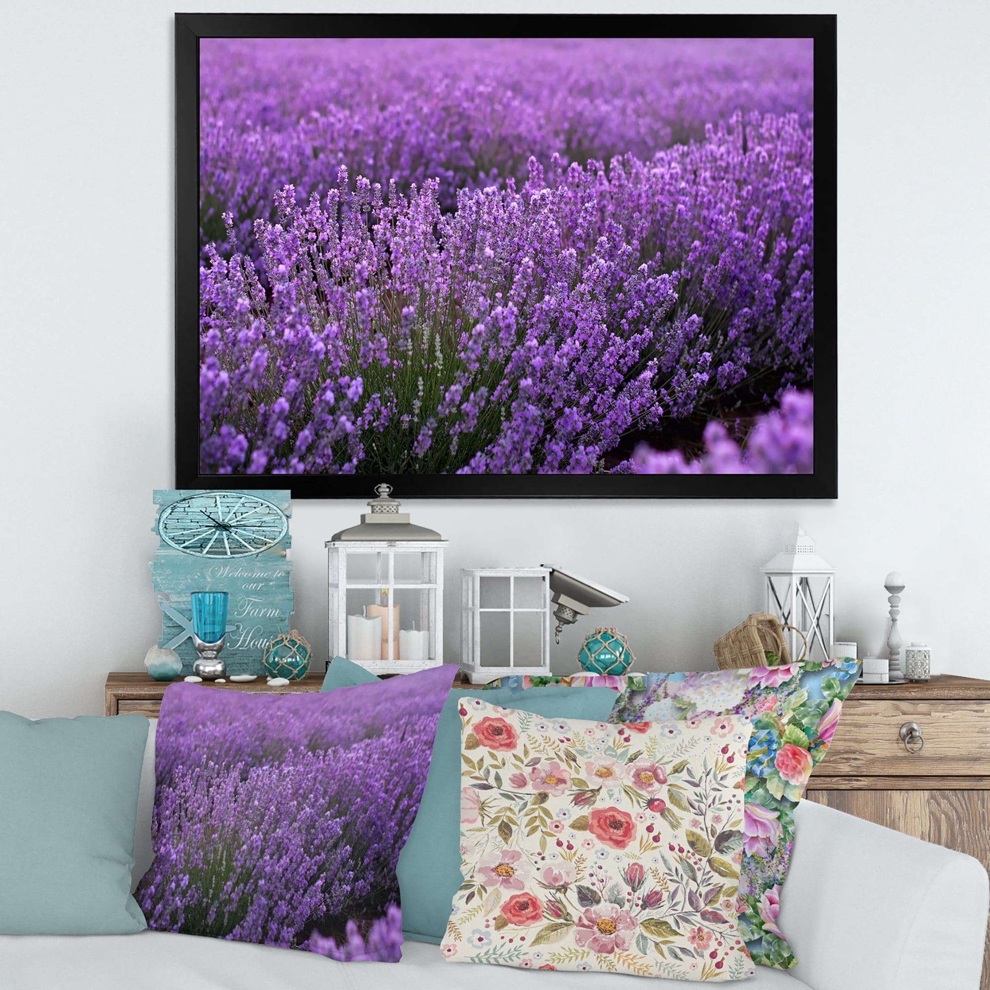 Designart 'Blooming Purple Lavender Meadow' Farmhouse Framed Art Print