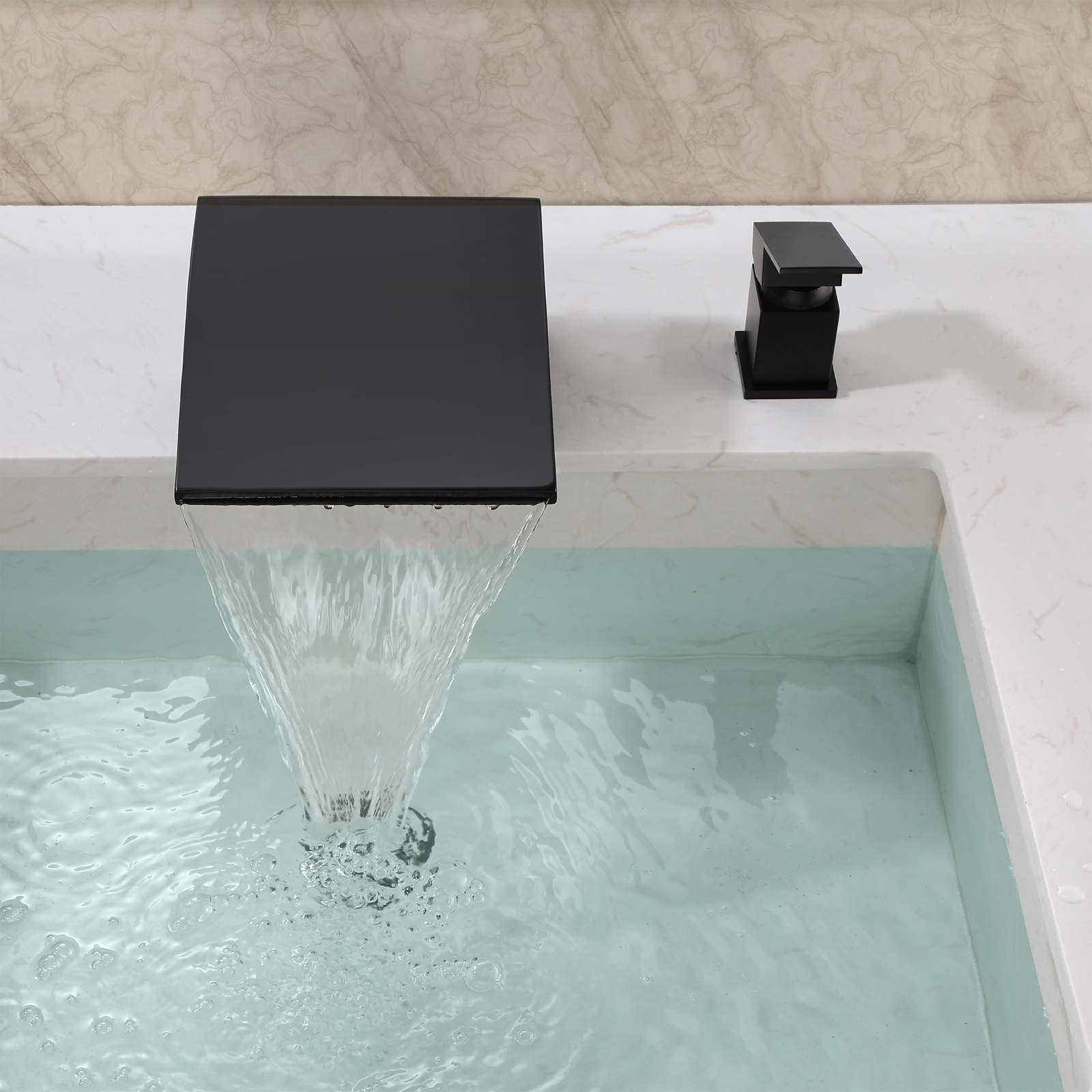 Cobbe Wide Waterfall Spout Modern Bathroom Sink Faucet Single Handle 2-Hole Mount Matte Black
