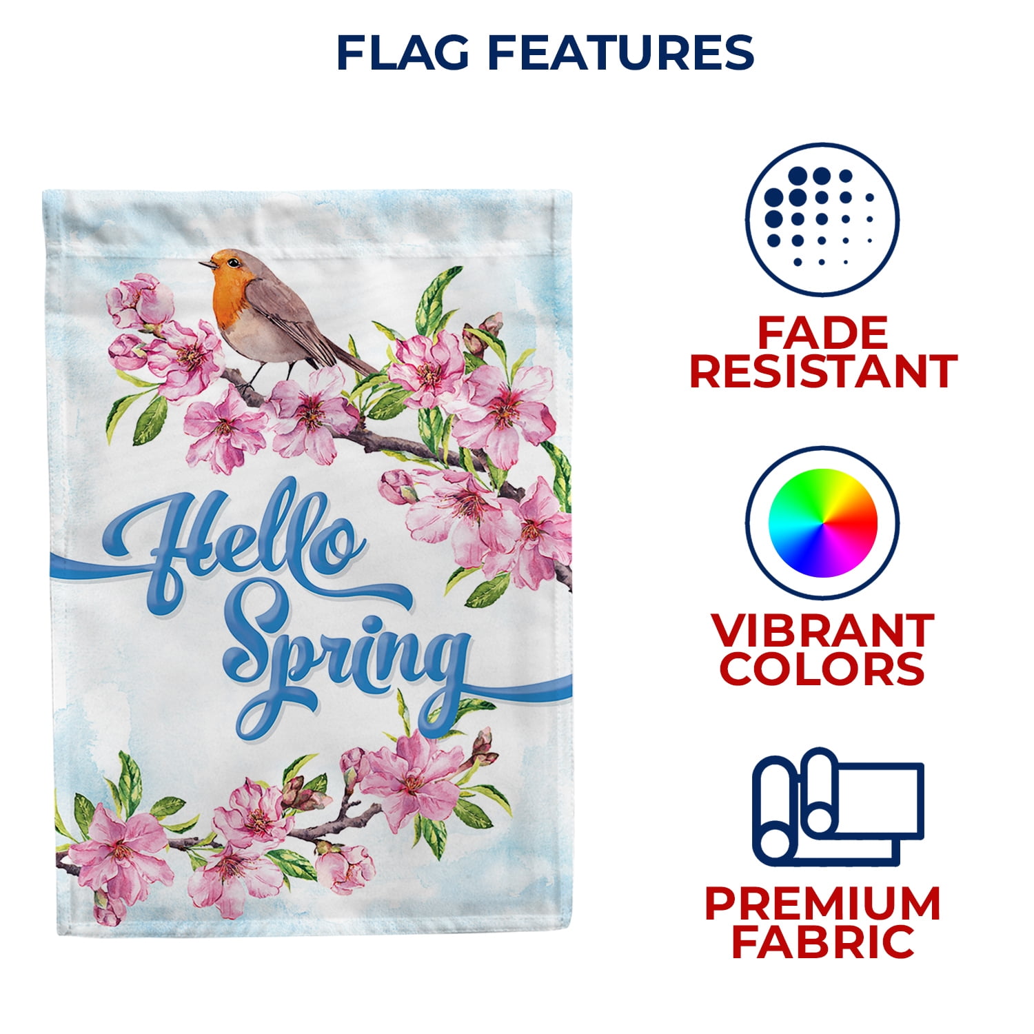 America Forever Hello Spring Tweet House Flag, 28 x 40 inch Double Sided, Seasonal Banner, Robin Cherry Blossoms Flowers Outdoor Decor, Garden Yard Flag