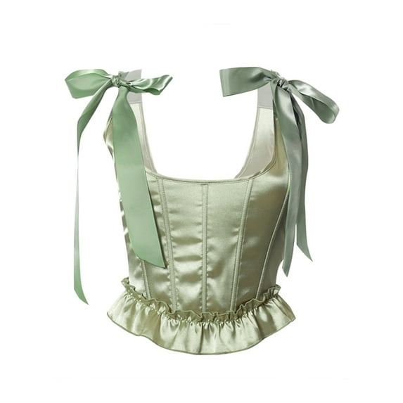 Franhais New Womens Sexy Crop Tank Tops Cute Solid Color Bow Tie Strap Sleeveless Criss Cross Lace-Up Cute Solid Color Ruffles Top