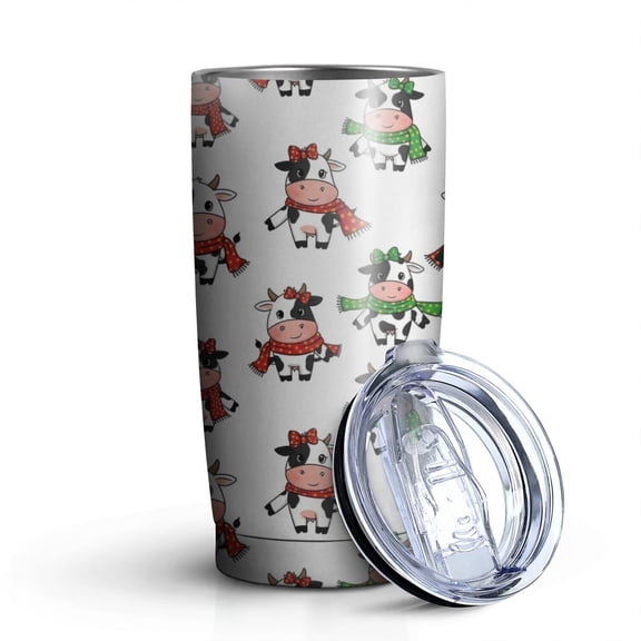 20oz Tumblers White Cow Scarf Bow Pattern Stainless Steel Vacuum Insulated Double Wall Travel Tumbler Cups Mug with Lid and Straw,Cleaning Brush for Cold & Hot Drinks