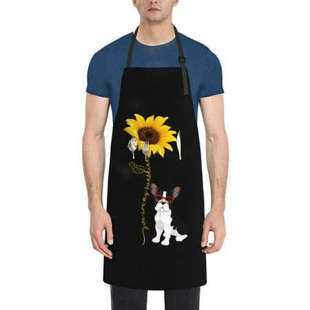

You Are My Sunshine Bulldog Sunflower Apron Waterproof Aprons For Women with Pockets Unisex Adjustable Aprons For Cooking Kitchen
