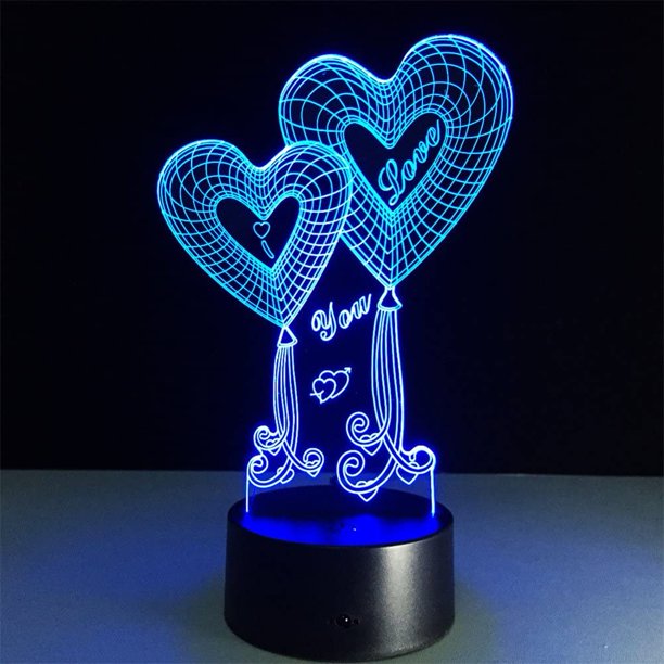 Double Heart Balloon I Love You 3d Optical Illusion Touch Color 7 The Led Night Light Desk Lamp Romantic Gift For Lover Wife Boyfriend Or Girlfriend Walmart Com Walmart Com