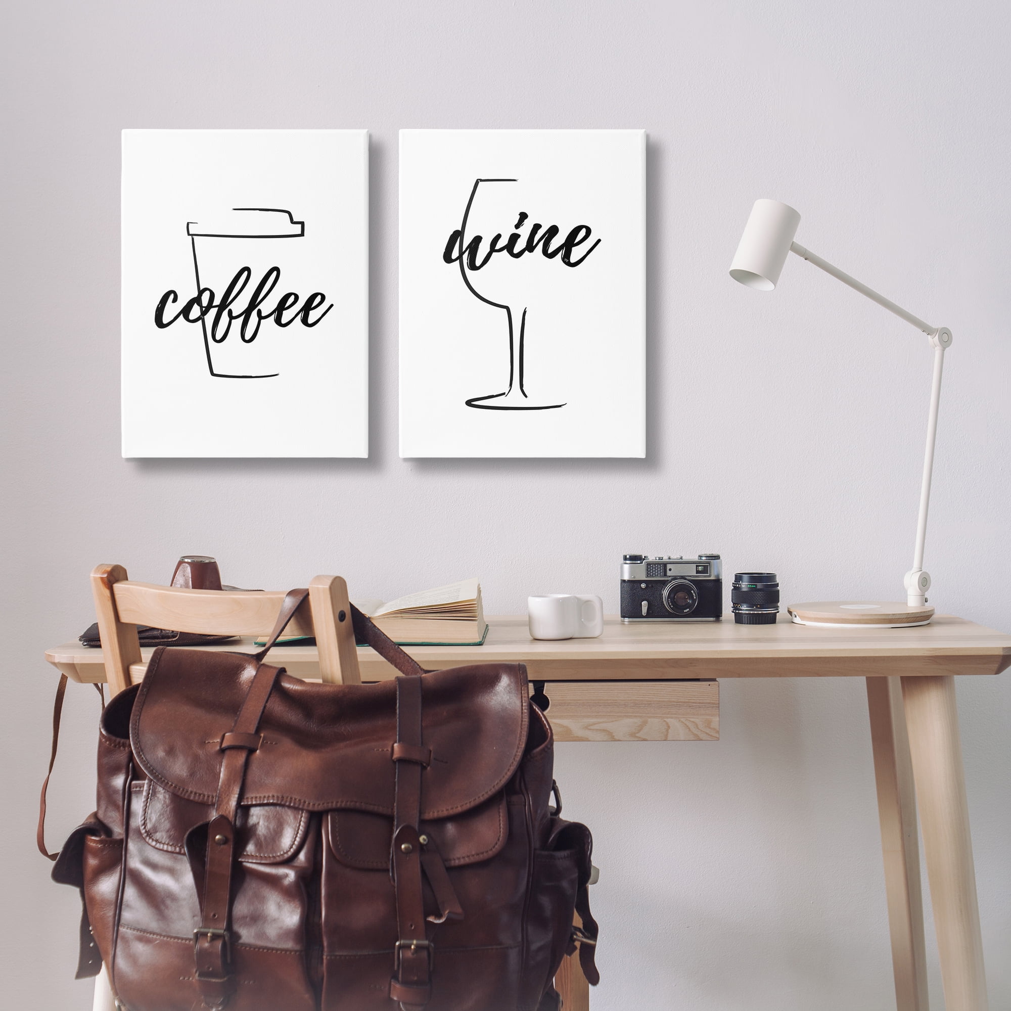 Stupell Industries Simple Coffee Wine Drawing Food & Beverage Painting Wrapped Canvas Art Print Wall Art, 16 x 24, Set of 2