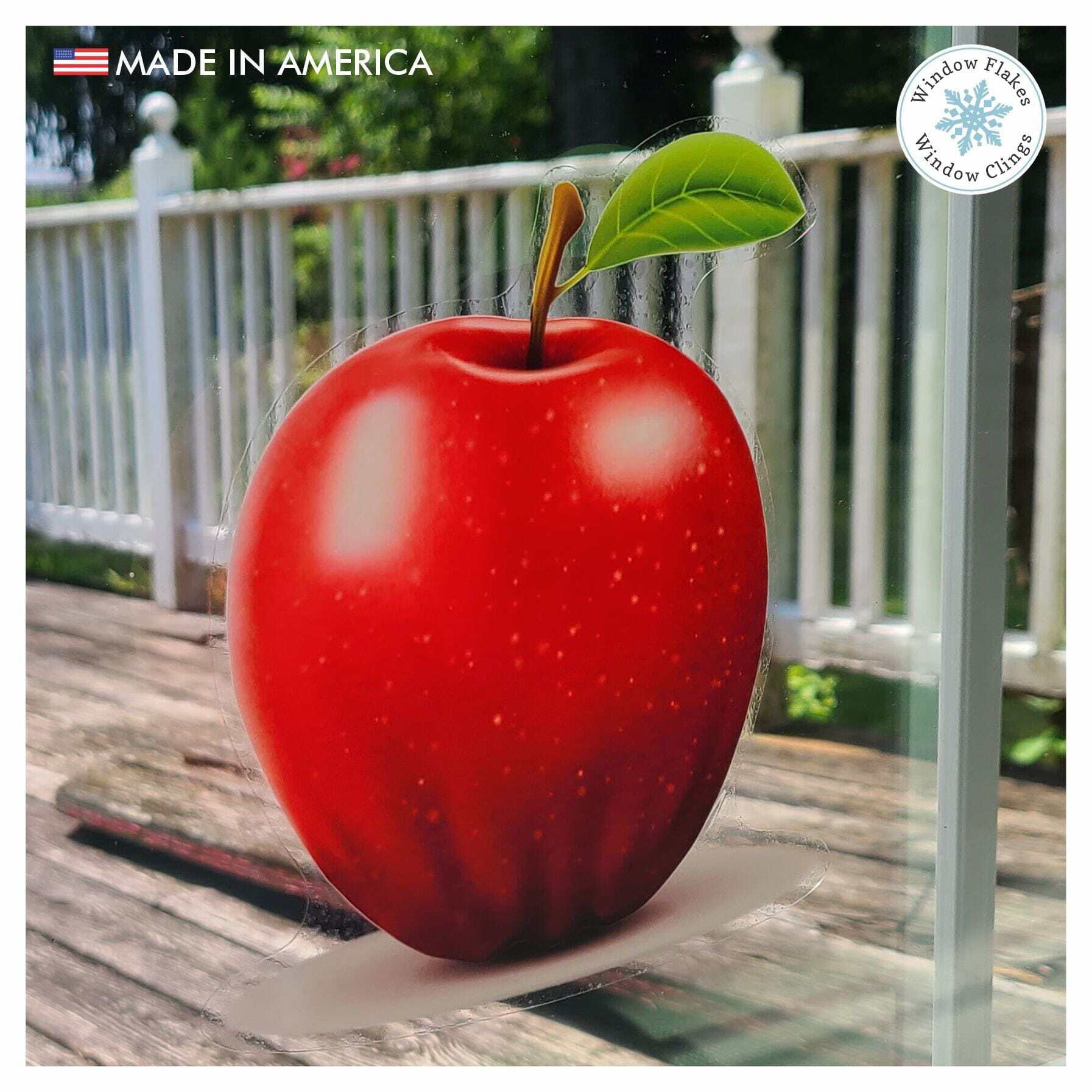 Large Apple Window Cling Decal Stickers for Home Decor Thanksgiviing, Fall, Autumn, Starting School, Teacher Decorations. Made in America.