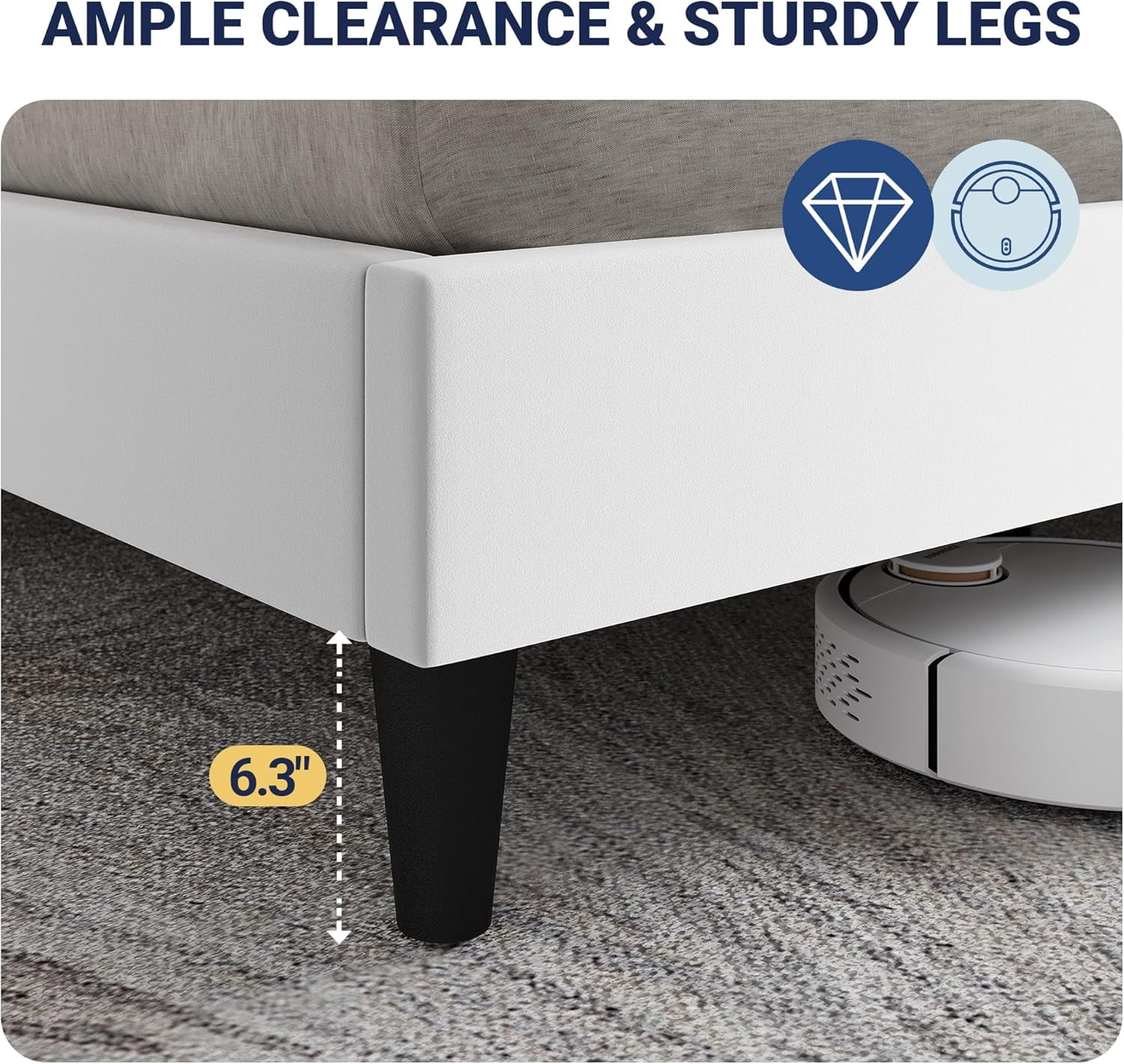 Allewie Velvet Full Upholstered Bed Frame with Wingback Storage Headboard & Charging Station, Platform Bed with Diamond Tufted Design & Gold Trim, No Box Spring Needed, Easy Assembly, White
