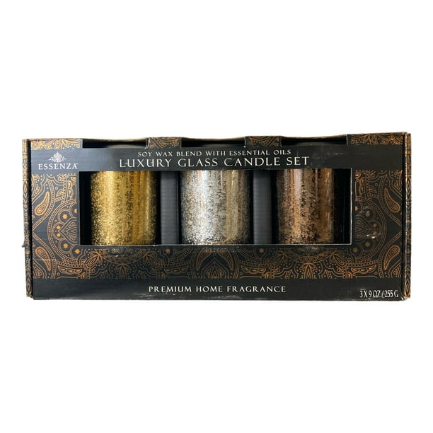 Essenza Soy Wax Blend Scented +Essential Oils Luxury Glass Candle Set