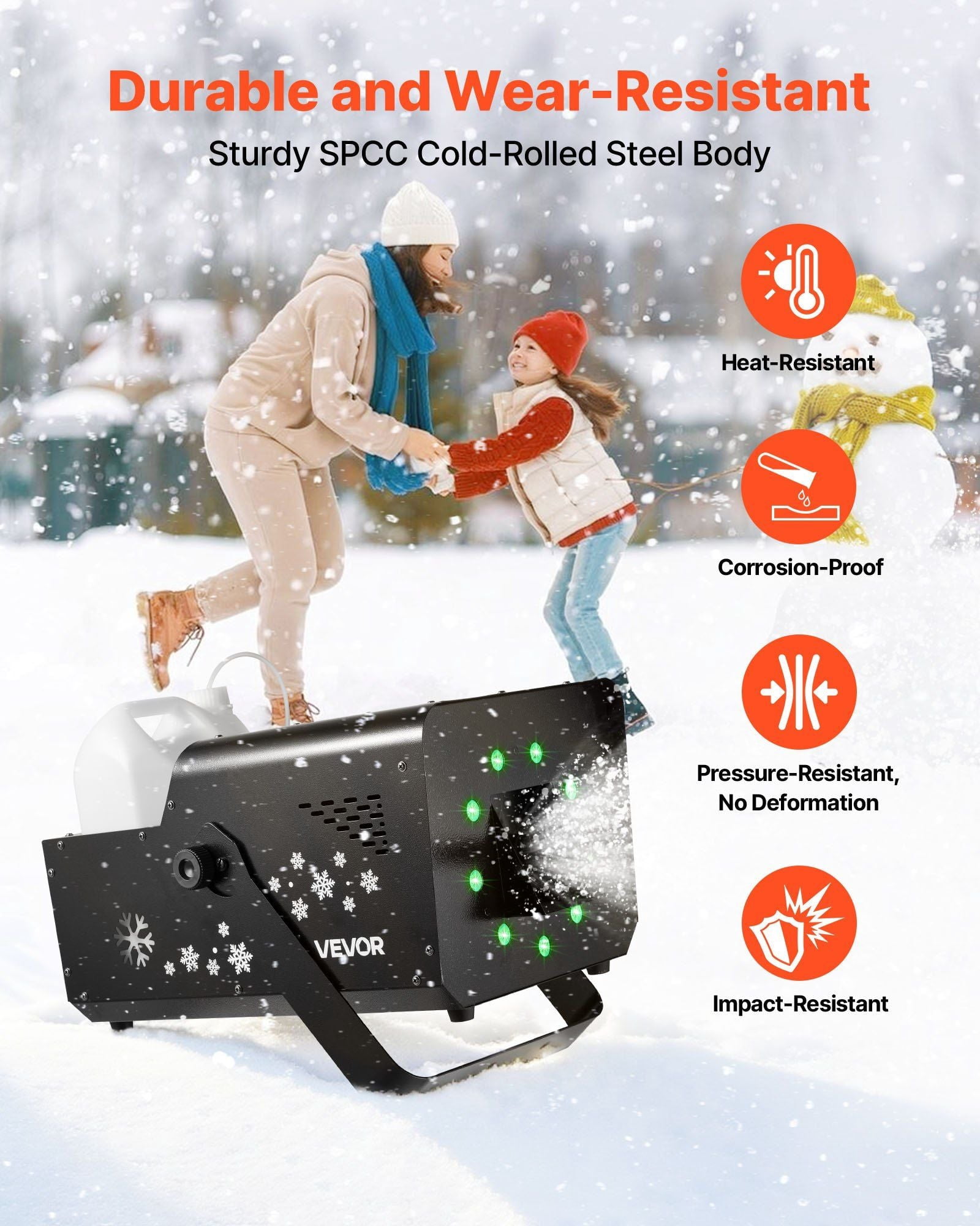 1500W Snow Machine with RGB DMX512 Signal Control, 9 LED Lights, Wireless Remote, High Output Snowflake Machine with 5L Tank, Portable DJ Stage Snow Maker for Christmas Parties Stage Effects