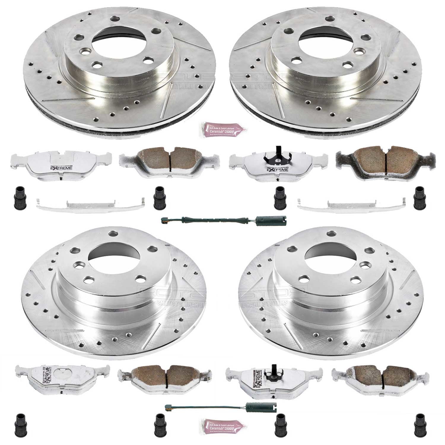 PowerStop Front and Rear Z26 Street Warrior Carbon-Fiber Ceramic Brake Pad and Drilled and Slotted Rotor Kit Fits: BMW Select Models K498-26
