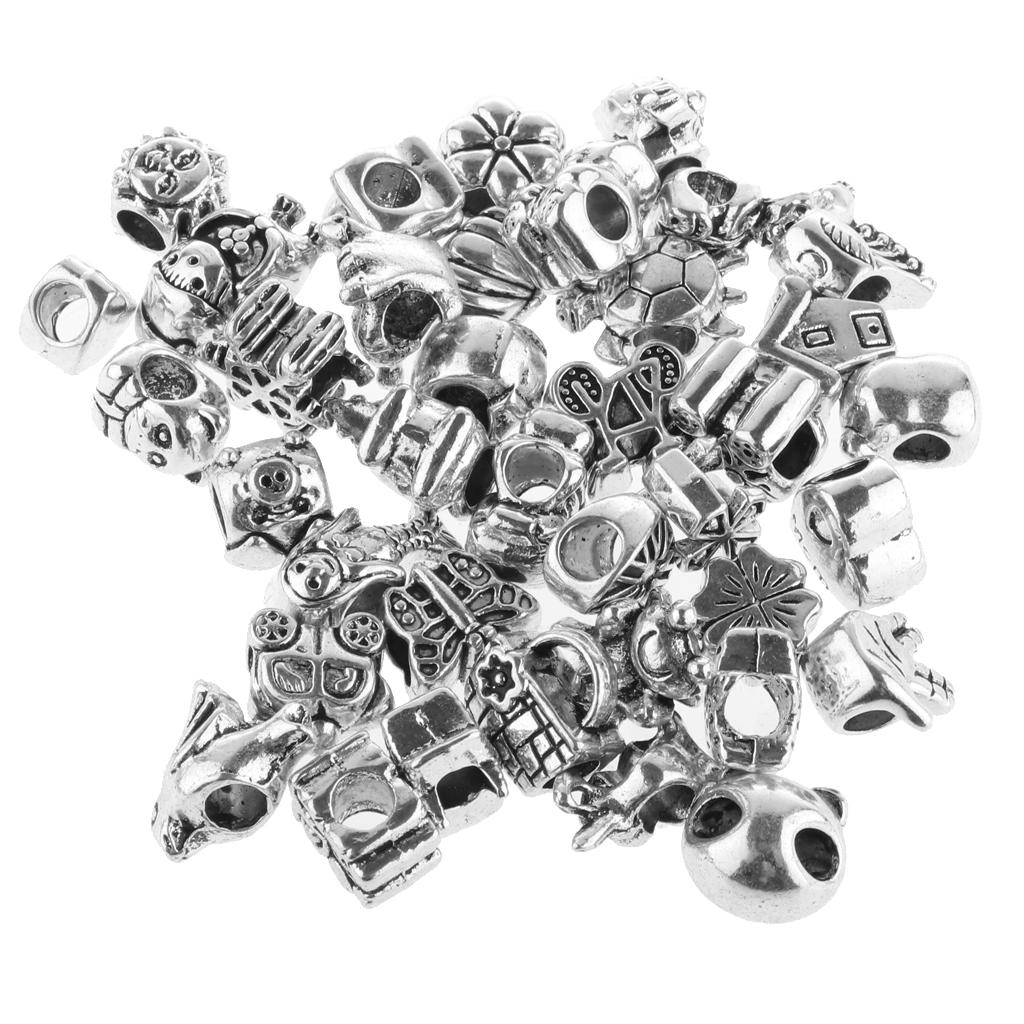 38 Pieces Mixed Shaped Alloy Large Hole Spacer Loose Bead Findings for  Jewelry Making DIY Necklace Bracelet Craft 