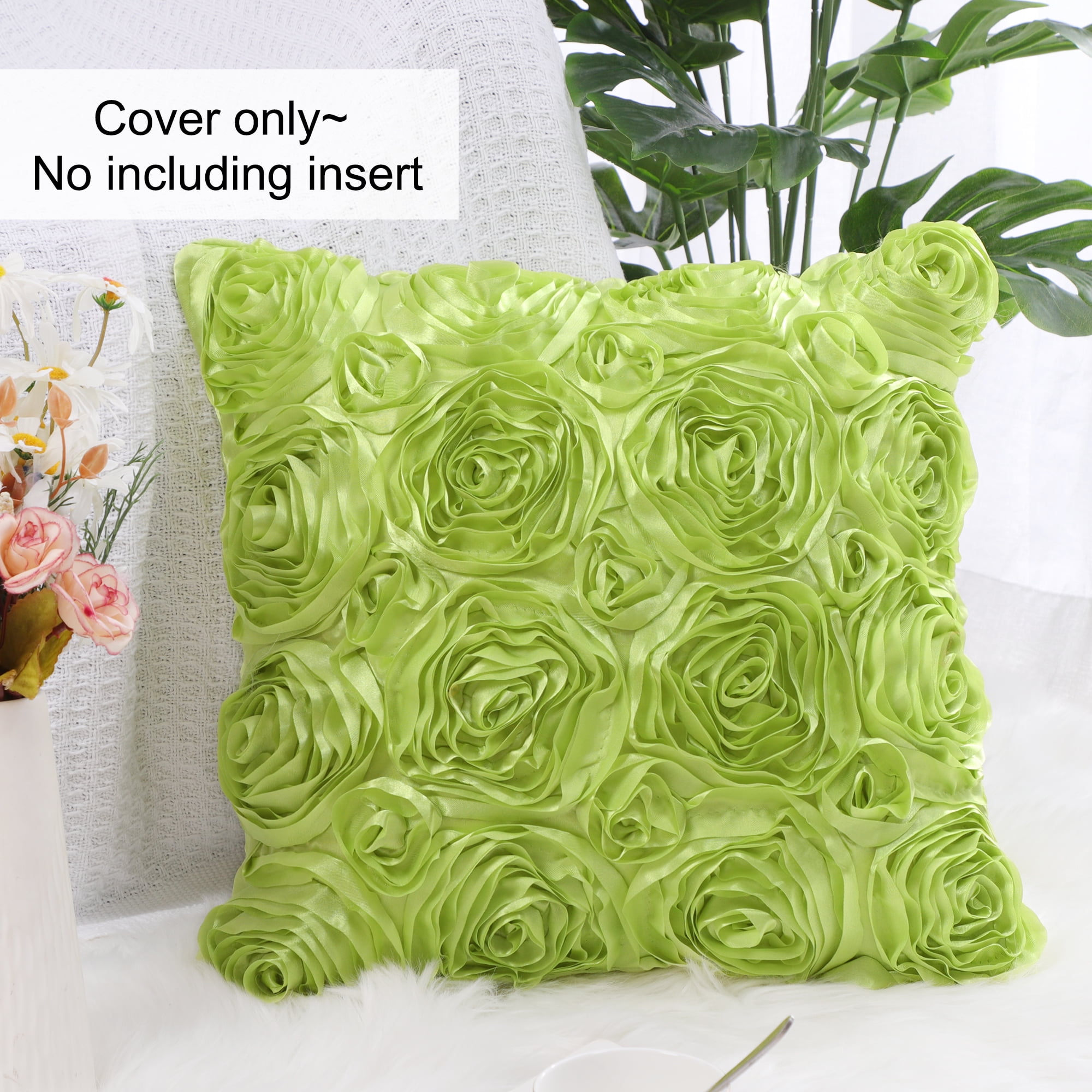 Unique Bargains 3D Flower Decorative Throw Pillow Cover 16" x 16" Green