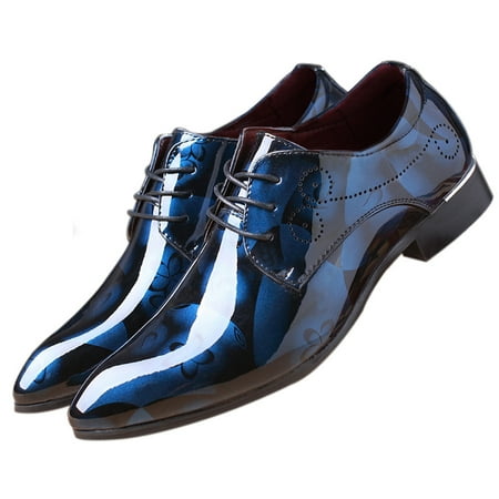 

Santimon Men Lace Up Oxford Pointed Toe Floral Patent Leather Dress Shoes Blue 9.5 US