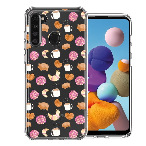 MUNDAZE for Samsung Galaxy A21 Mexican Pan Dulce Cafecito Coffee Concha Polka Dots Double Layer Phone Case Cover