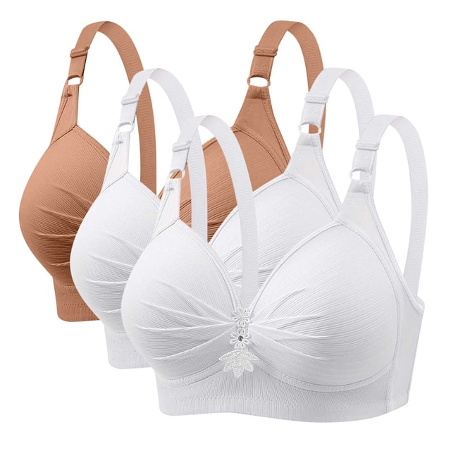 Timegard 3pc Wireless Bras for Women Plus Size Adjustable Strap Ruched Full Coverage Comfy Tshirts Bra
