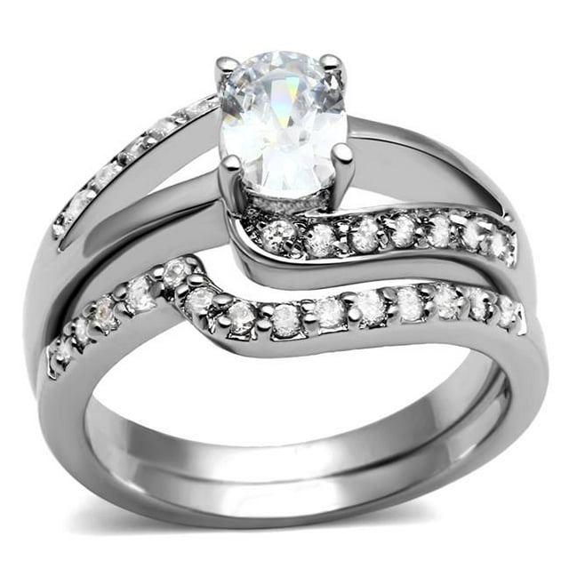 Bague pour Femmes en Acier Inoxydable Poli avec AAA Grade CZ en Clair - Taille 8