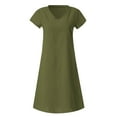 thumbnail image 4 of Summer Dresses for Women Cotton Linen Dress Loose V Neck Solid Short Sleeve Casual Beach Party A Line Sundress, 4 of 5