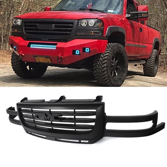 Front Bumper Grille Grill Black For GMC Sierra 1500 / 2500 HD Pickup Truck 2003-2007