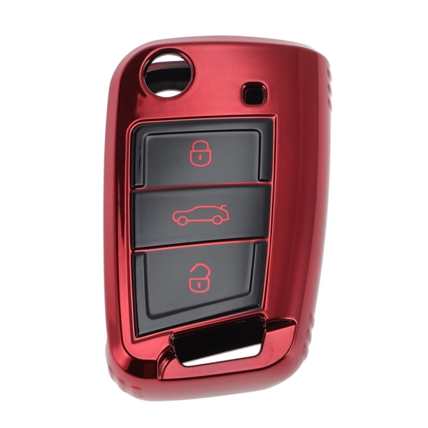 Funda de Llave de Auto de Silicona Roja TPU Única para VW Golf 7 Mk7 Tiguan Touran T-Roc T-Cross Polo Jetta Caddy - Funda de Control Remoto de 3 Botones