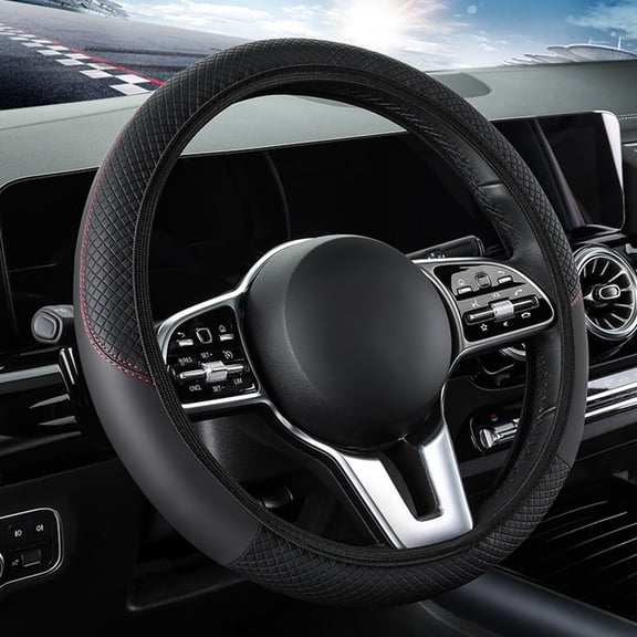 Car Steering Wheel Covers, 14.5-15 Inch Anti Slip Soft Leather Steering Wheel Cover No Inner Ring Design for Women Men