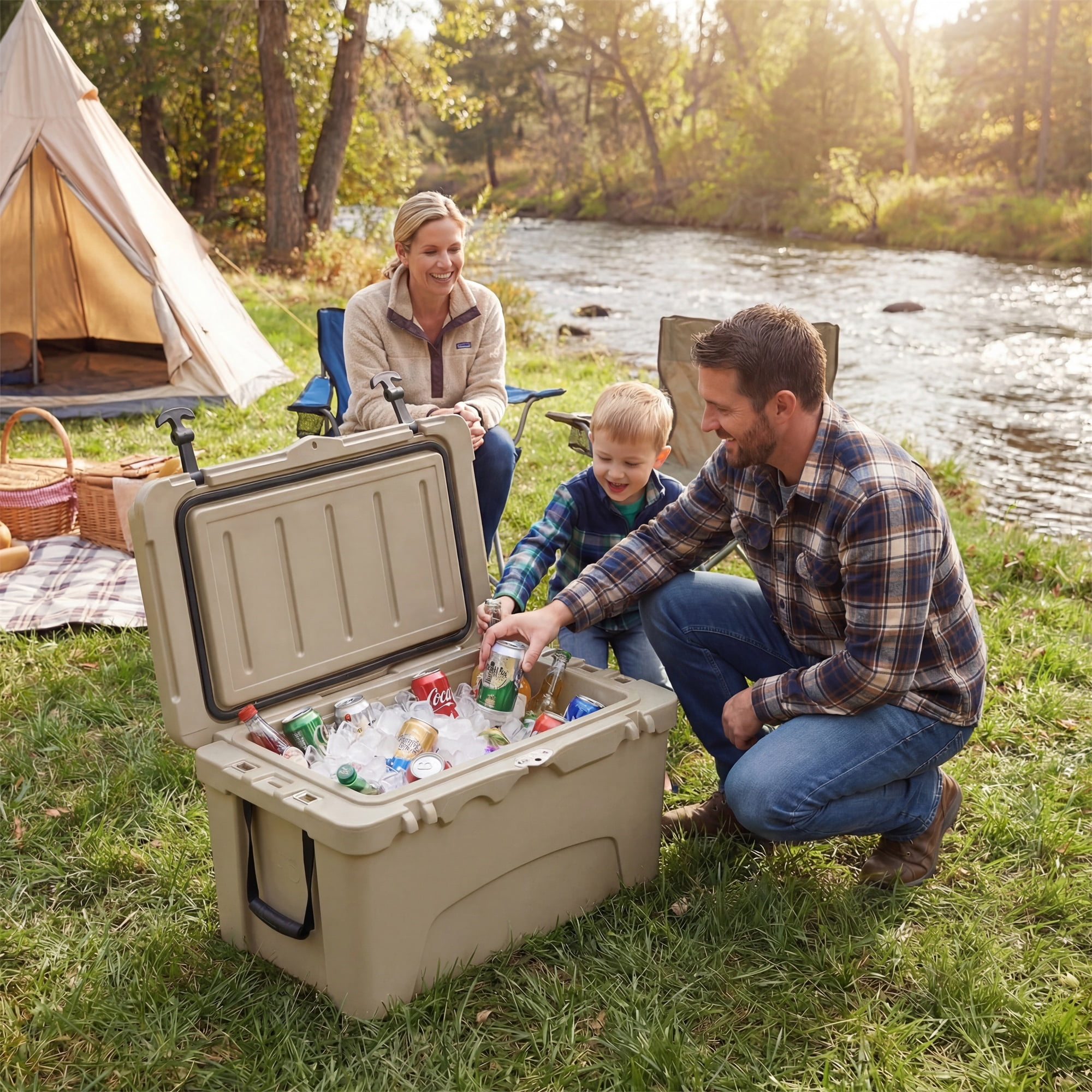 ELLEGNT 45 Quart Hard Cooler - Portable Ice Chest, 6‑Day Ice Retention, Khaki