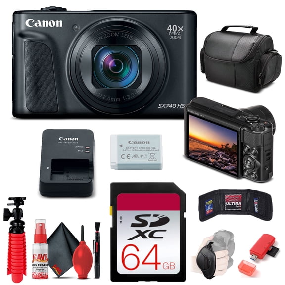Canon PowerShot SX740 HS Digital Camera Black 20.3 MP 40x Optical Zoom 64GB SD Card Kit (International Version)