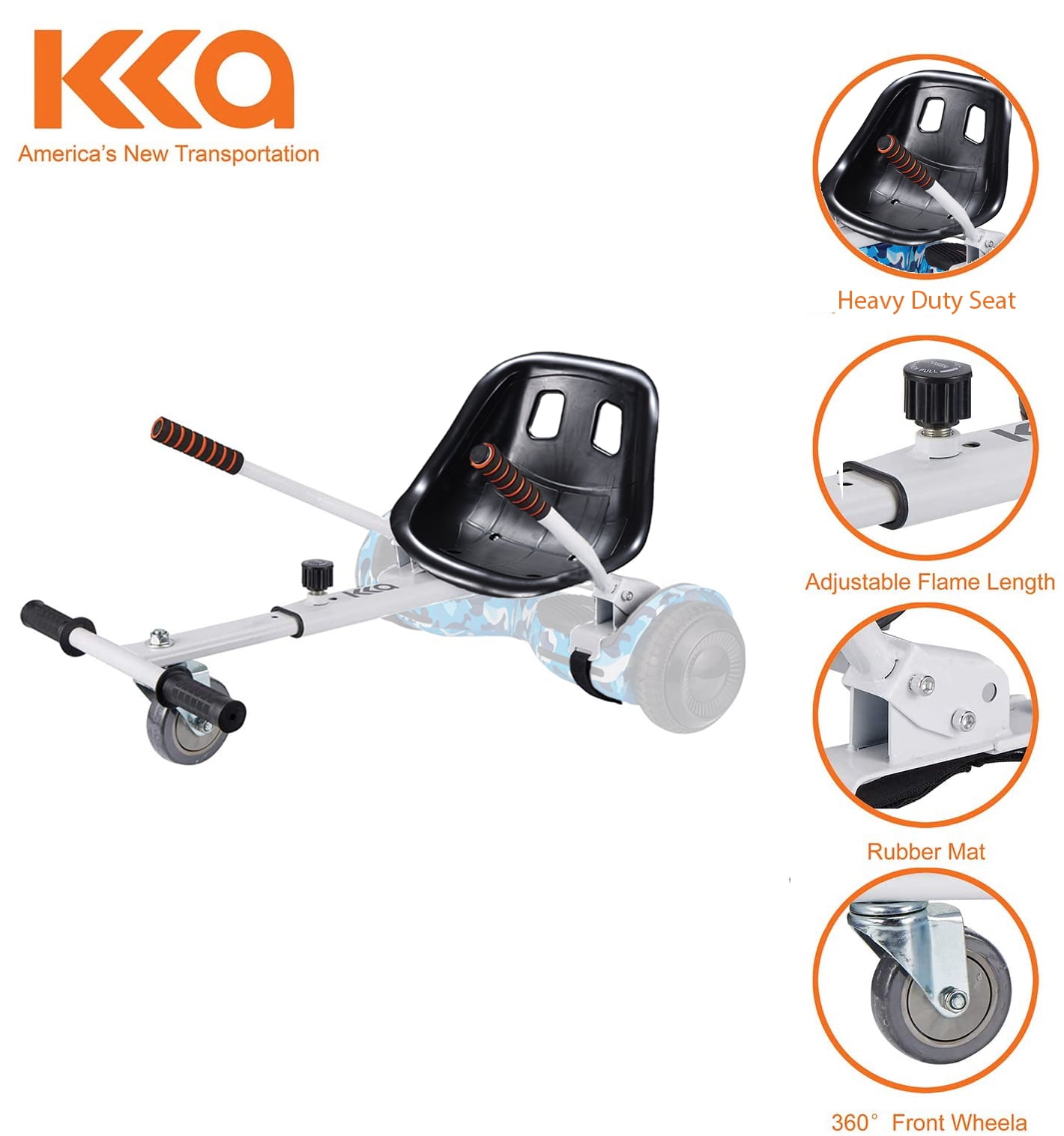 White Hoverboard Seat Attachment, Go Kart, Hoverboard Go Cart