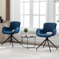 thumbnail image 4 of Swivel Dining Accent Chairs Set of 2, Modern Boucle Dining Chair Upholstered Fuzzy Chair with Arms Black Metal Legs for Living Room Kitchen Bedroom Office, Blue, 4 of 6