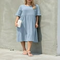 thumbnail image 3 of PENGXIANG Robe à Manches Courtes pour Femmes Coton Lin Uni Décontracté Ample Ligne A Fête Plage, 3 of 7