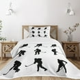 thumbnail image 3 of Ambesonne Hockey Quilted Bedspread Set 2 Pcs, Black Player Silhouettes, Twin Size, Black White, 3 of 6