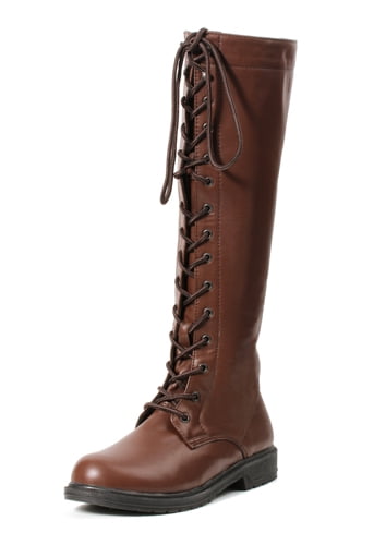 lace up brown boots knee high