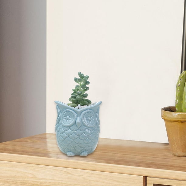 Maceta para plantas de interior, forma de búho, lindo estilo japonés, contenedor para decoración de interiores, oficina, hogar, balcón , No escuches azul