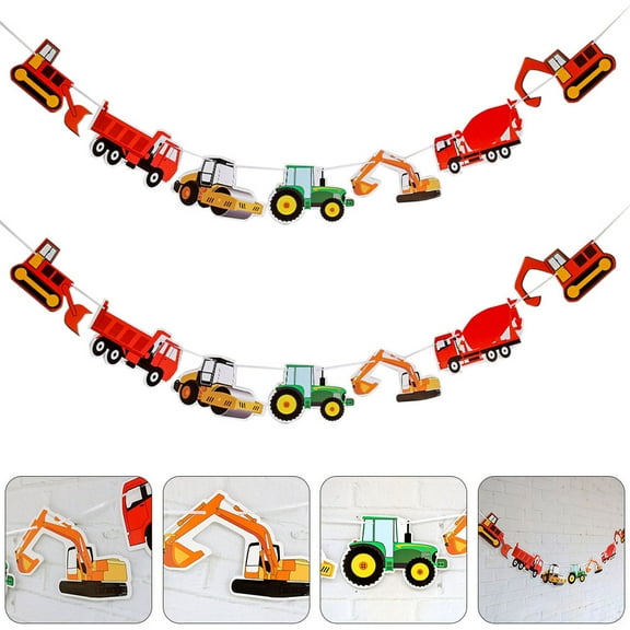 FOLOYORI Construction Birthday Party Supplies Banner 2Pcs Multi-Colored 11.4X5.1X0.04in