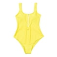 thumbnail image 5 of Olyvenn Summer Women's One-Piece Swimsuit Sexy V-Neck Swimwear Sets Summer Beach Outfits for Girls Solid Color Beachwear Half Zip Bathing Suit Female Relaxed Yellow 6, 5 of 5