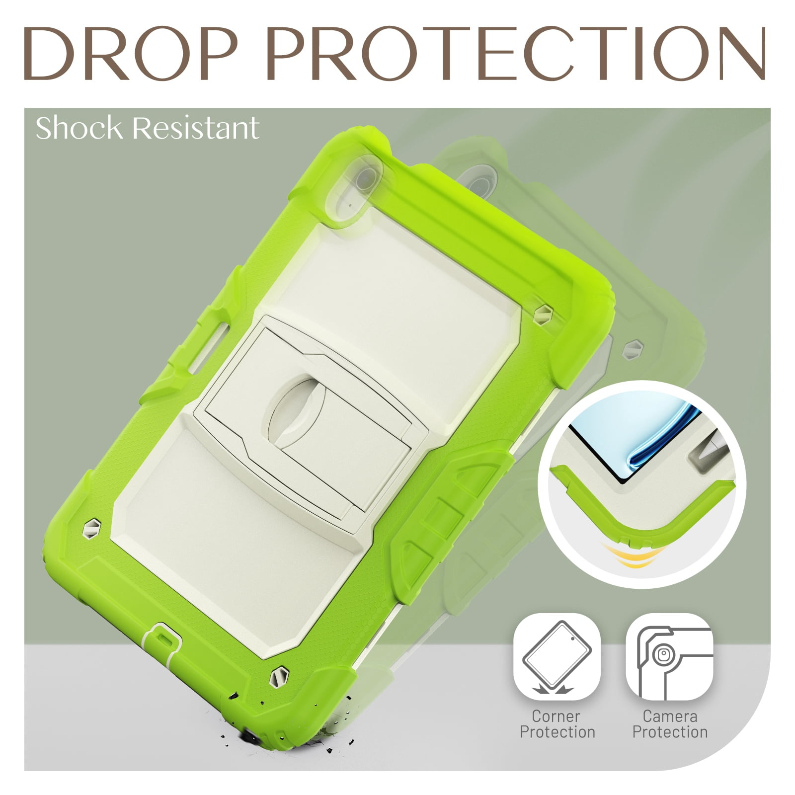 Dteck Built-in Screen Protector Case for iPad Air 11 inch 2025/2024 ,Heavy Duty Silicone Case Foldable Stand Cover Built-in Pencil Holder with Shoulder Strap for iPad Air 11-in. M3/M2,Green