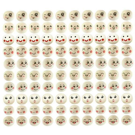 Smile Face Wooden Beads,100pcs 4 Styles Wooden Beads,20mm Wooden Beads for Crafts, Laughing Face Printed Loose Beads for DIY Craft Jewelry Making D7T9