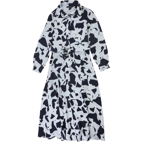 Alfani Vestido camisero con cinturón y estampado geométrico para mujer, azul, pequeño