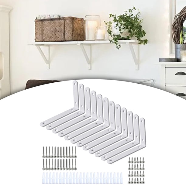 12x Juego de soportes de esquina, soportes de ángulo de unión decorativos con tornillos, soportes para estante de pared, soporte en L para cajón de