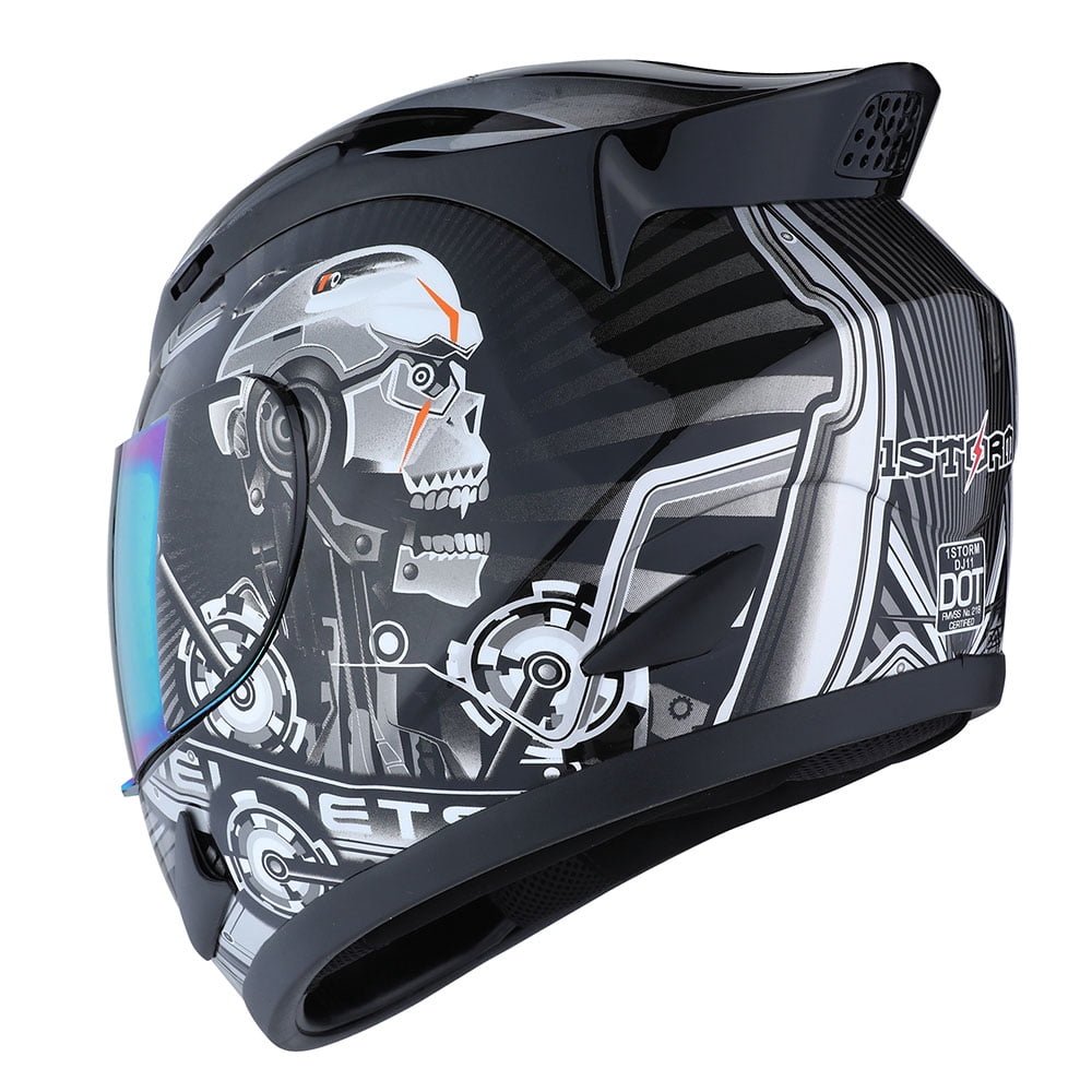 1STORM MOTORCYCLE BIKE FULL FACE HELMET HJDJ11 MECHANIC SKULL BLACK