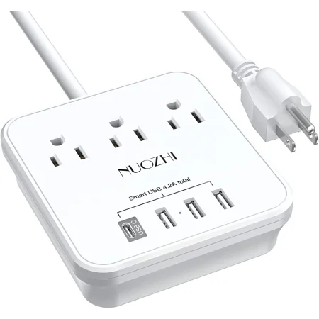 Cruise Essentials,6 Ft Power Strip with 3 Outlets and 4 USB Ports(1 USB C), Non