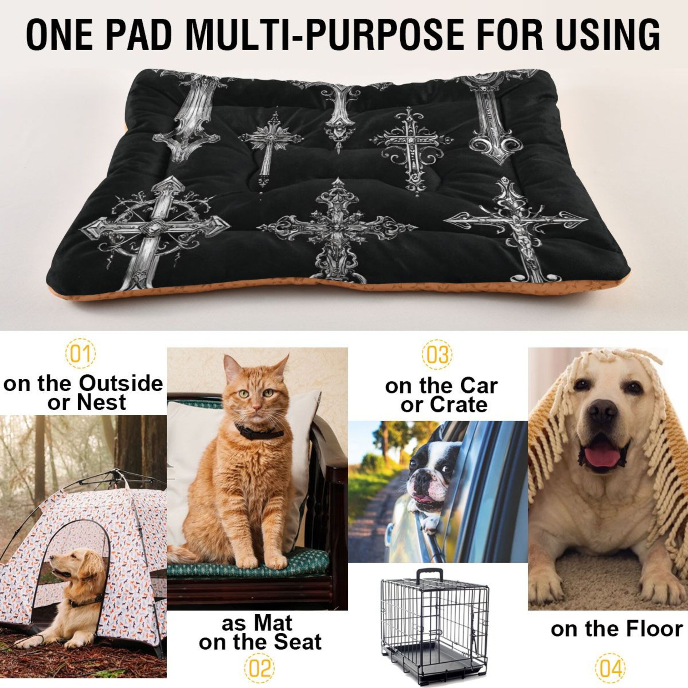 Cozy Mat Pet Bed Indoor Outdoor Warm Soft For Cat Dog Puppy(S/M) The Cross Designs