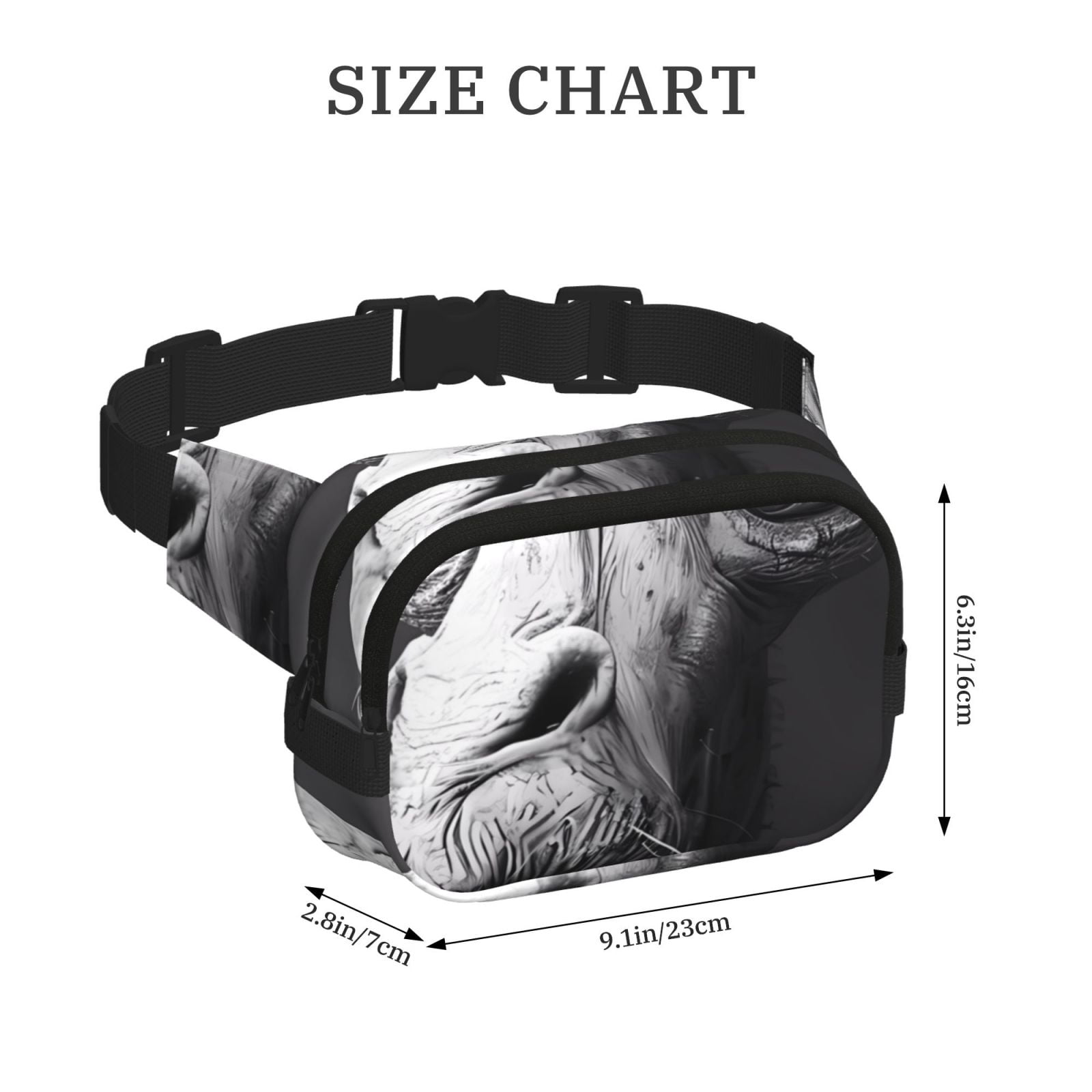 Picia Monochrome Giraffe Expression Print Square Double-Layer Waist Bag Mini Adjustable Waist Belt Bag Exercise Running Travel Hiking