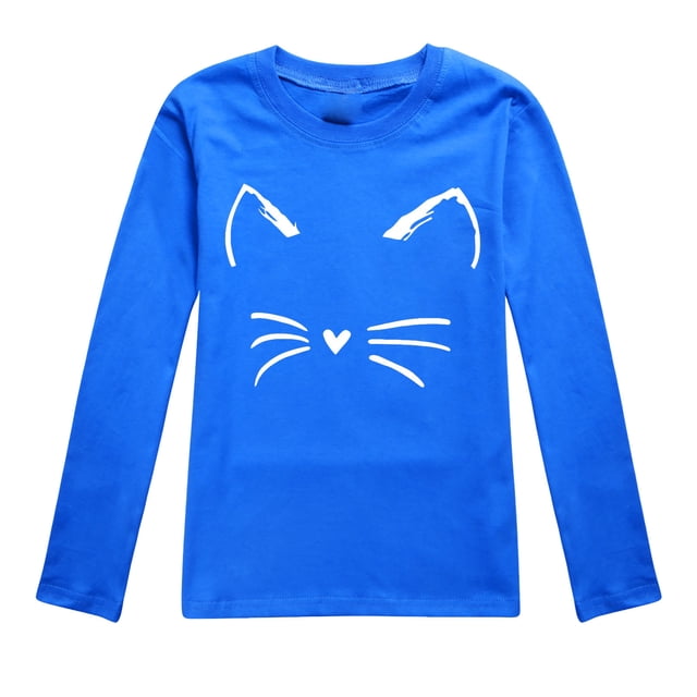 TIEVOSA Garçons Filles Automne Manches Longues T-Shirt à Imprimés de Chat Dessin Animé Hauts 2-10 Ans
