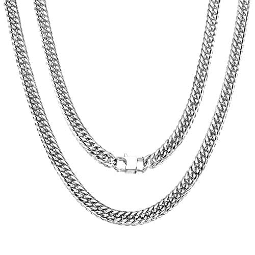 Jewelry Kingdom 1 Cuban Link Chain Necklace for Men and Women 8MM High Polish Stainless Steel Double Curb Chain Franco Cuban Link (8MM, 18")
