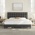 thumbnail image 2 of Renwick King Platform Bed Frame with Square Tufted Headboard, Dark Gray, 2 of 10