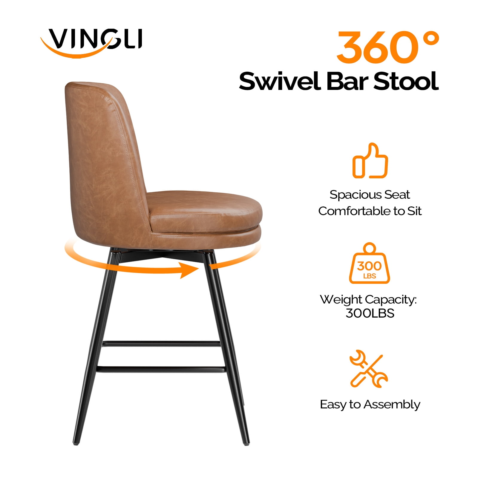 Zimtown Modern Barstools Set of 2, 26" Counter Height Swivel Bar Stools Set with Cushion for Kitchen Island, Dining Room, Bar Chairs, Tan Brown