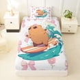 thumbnail image 3 of Erosebridal Cartoon Surfing Capybara Twin Sheet Sets,Kawaii Rodent Animal Bedding For Kids 3-Piece, 3 of 6