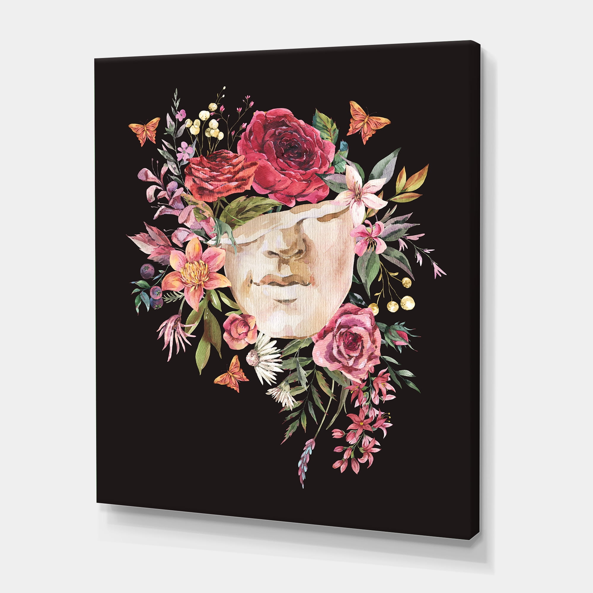 Designart ' Ancient Greek Sculpture Detail With Dry Flowers ' Traditional Canvas Wall Art Print