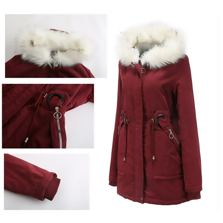 JDEFEG Car Coat Women Cotton Jacket Women in The Long Paragraph Hooded White Collar Winter Warm Plus Coat Female Cotton Clothing Cold Jacket Wool